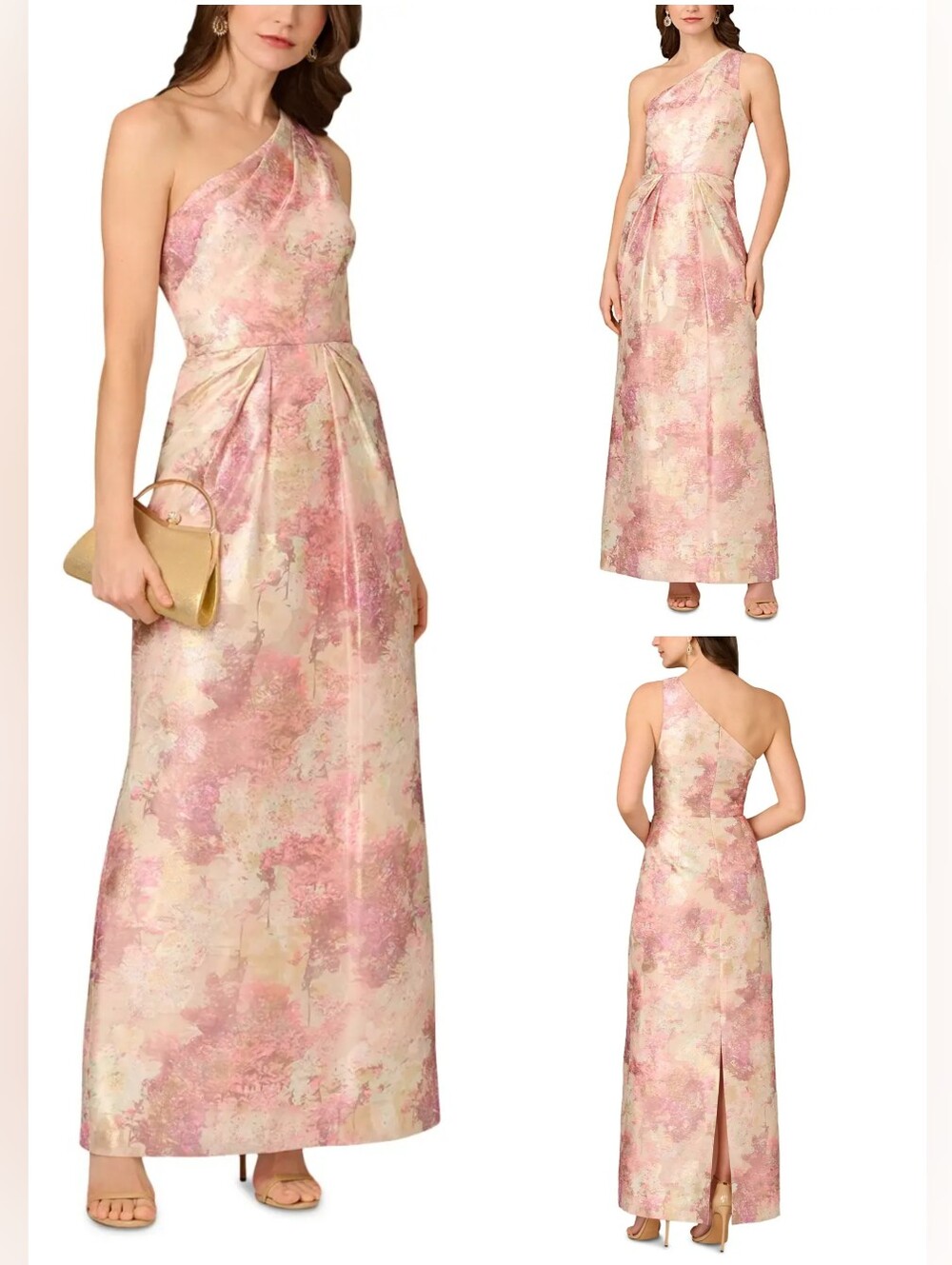 NWT Aidan Mattox Printed Jacquard Gown Pink Blush Pastel